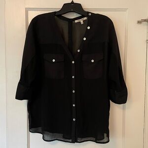 Daniel Rainn Black Sheer Flowy button up blouse, size Small